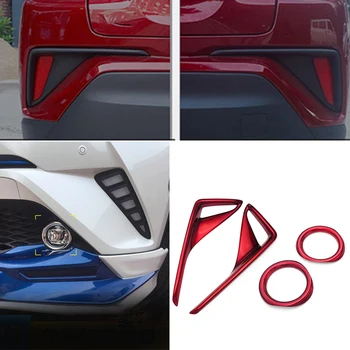 

NEW-4Pcs Red Car Front and Rear Fog Light Trim Tail Lamp Frame Cover for Toyota Chr C-Hr 2017 2018