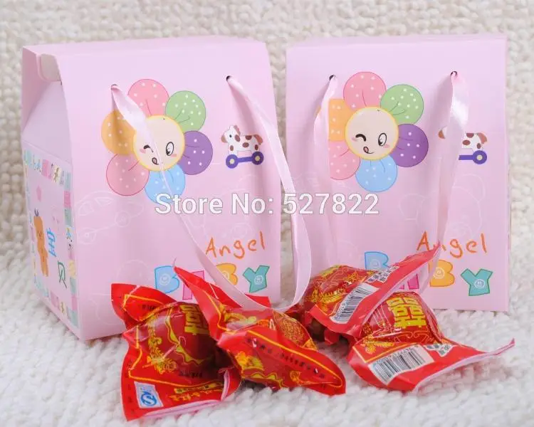 

Free Shipping New 100 PCS Pink Baby Shower Candy Gift Bag Party Baby Angel Favor Box Small SIZE 2 4/5" X 3 1/2" X 5