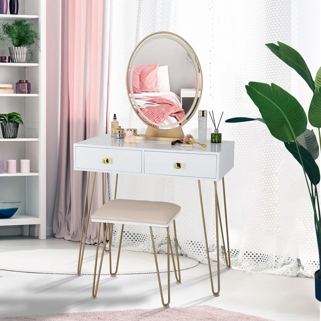 Tocador blanco con espejo para dormitorio, taburete alto, cómodo, a la  moda, juegos De muebles De jardín y salón - AliExpress
