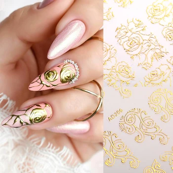 

1 PC Gold Nail Stickers Paper Long Lasting Flower Plants Vine Design 3D Nail Decals Nail Art Beauty Decorations DIY Tool