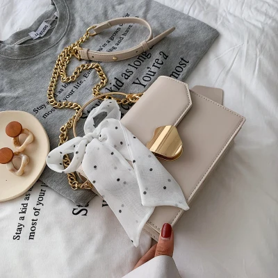 beige Ins девушка шарф цепь сумка женская новая Корейская шикарная Harajuku Японская винтажная простая повседневная модная женская сумка - Цвет: beige