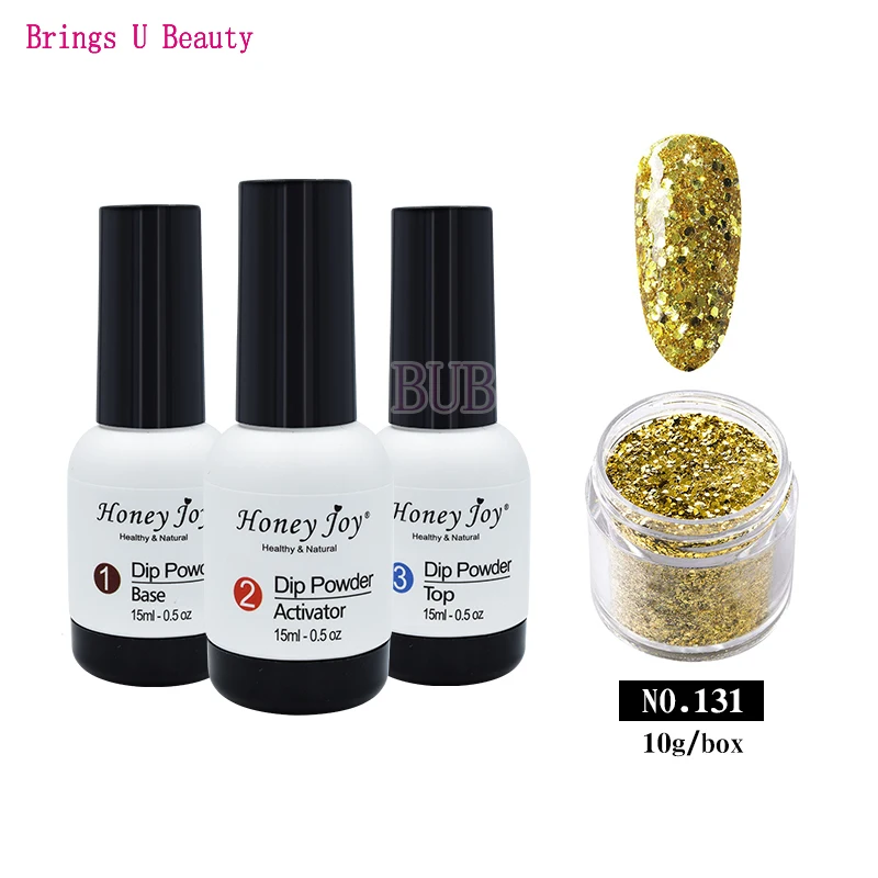 4 in 1 Dipping Powder Tool Kits Set 10g Shine Glitter Dip Powder 15ml Base Coat Top Coat Activator Natural Dry Long Lasting