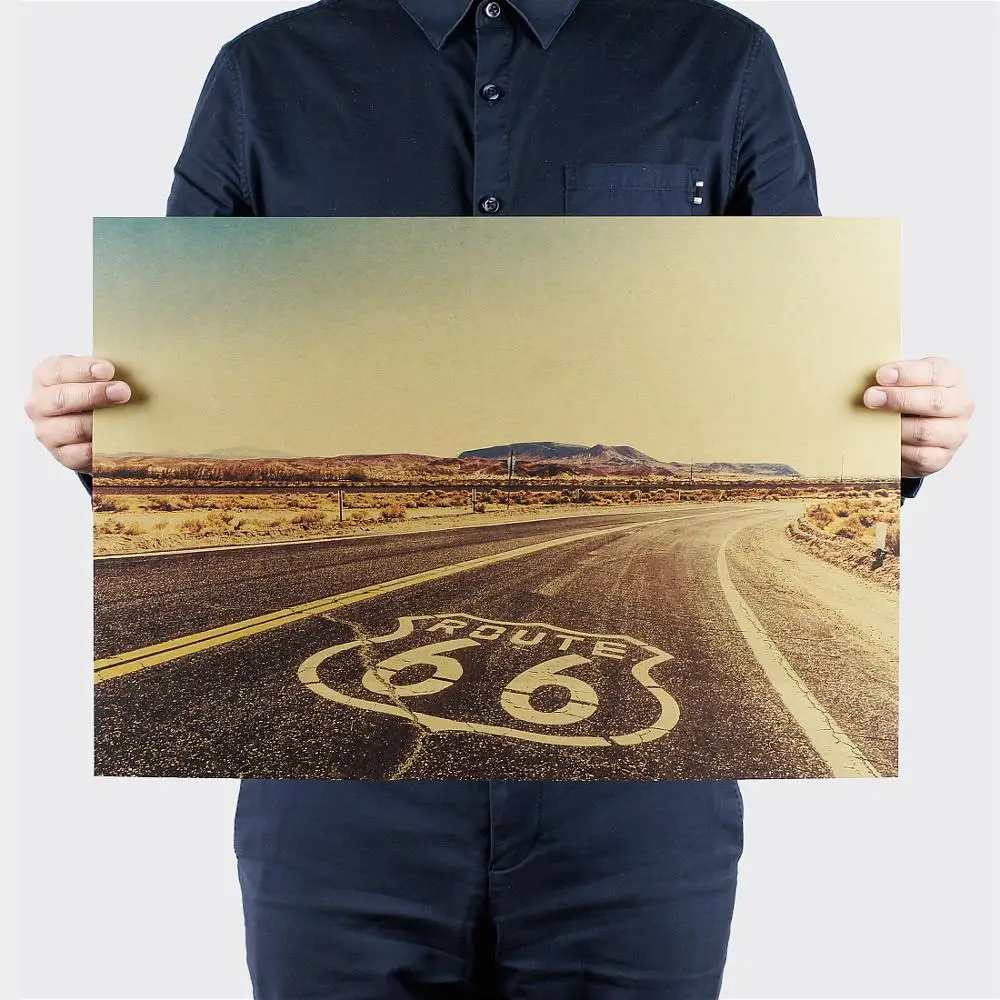 AIMEER-pegatinas de pared para decoración del hogar, póster artístico de papel Kraft Retro nostálgico US Route 66, 51x36cm
