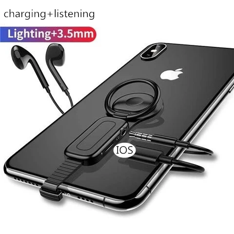 Кольцо держатель 3,5 мм аудио зарядное устройство адаптер для iPhone X 7 8 Plus AUX разъем конвертер сплиттер Джек наушники гарнитура адаптер