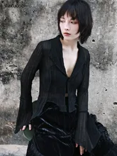  Cakucool  Simple irregular perspective shirt female 65% Tencel fold sunscreen coat thin top long sleeve T-shirt personality 2021 