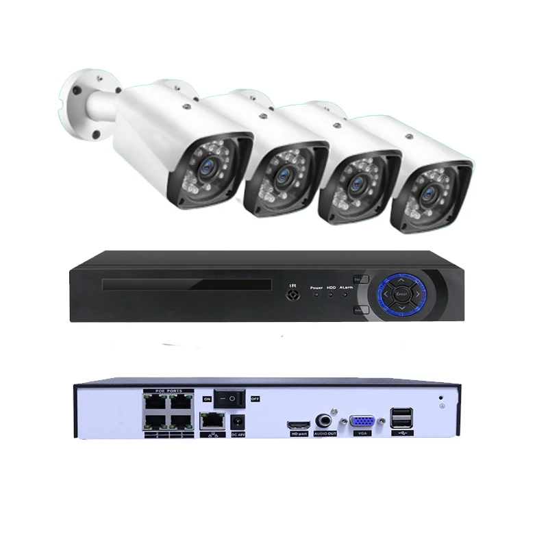 H.265 4CH POE NVR System 1080P POE Комплект ip-камеры для наружного водонепроницаемого HDMI ONVIF P2P мобильного телефона