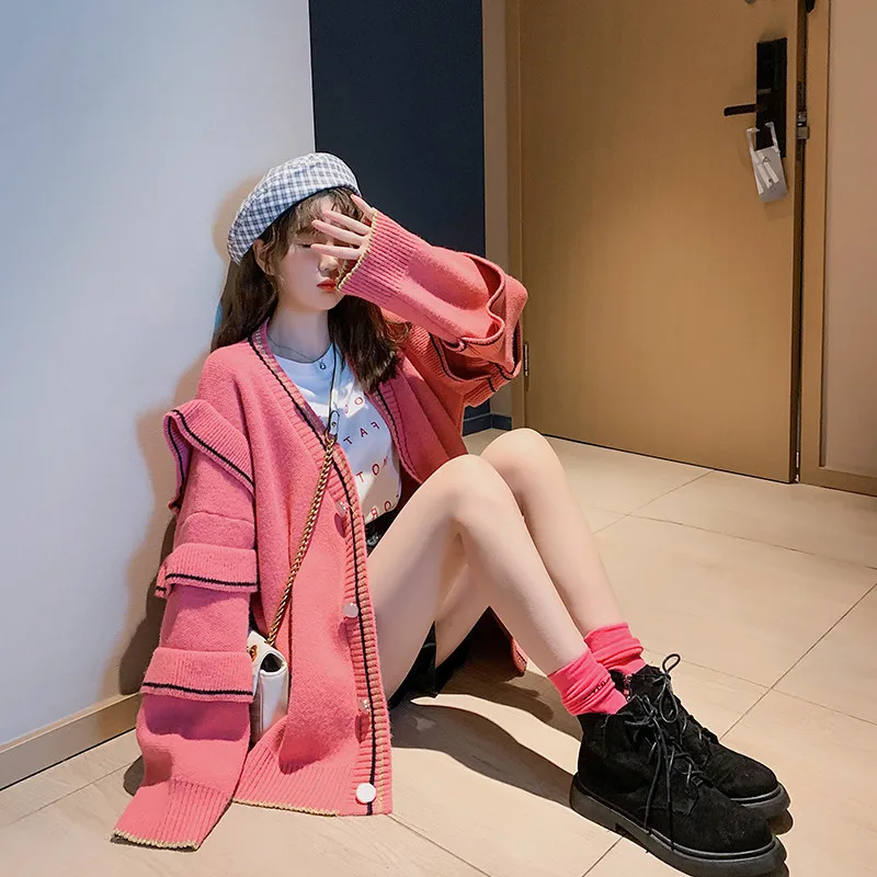 

women's Sweater outerwear autumn and winter Korean version loose and thickened lazy women's knitting cardigan thick