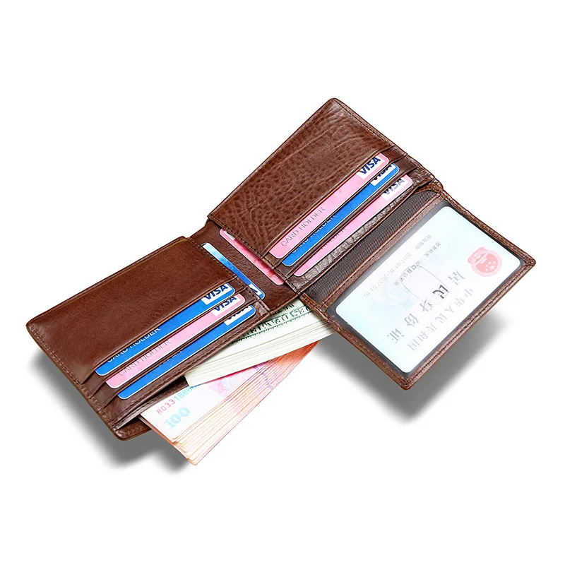 Мужской короткий кошелек RFID ультратонкий студенческий держатель для карт ID Кожаный Молодежный Модный классический кошелек поперечное сечение