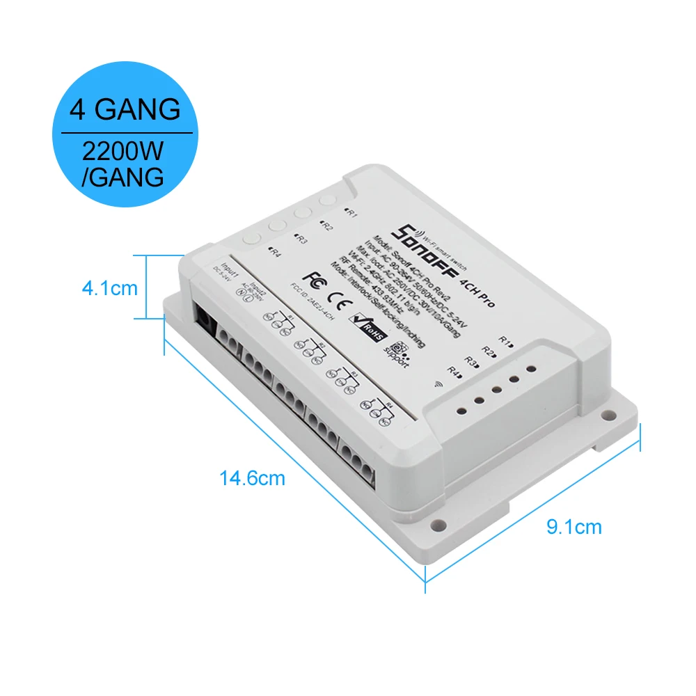 SONOFF 4CH R2 RF 433 МГц 4 банды WiFI WLAN Schalter WiFi смарт-коммутатор работает с Amazon Alexa и для Google Home/Nest умный дом