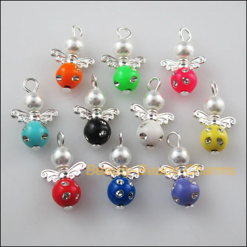 

20 New Charms Mixed Dancing Angel Silver Plated Wings Pendants 14x22mm
