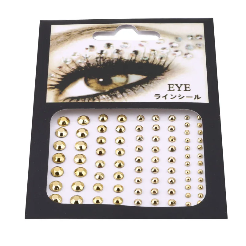 golden DIY Adhesive Face jewels Gems Temporary Tattoo Eyes Jewels Festival Party Body Gems Rhinestone Flash Tattoos Stickers Body - Color: golden