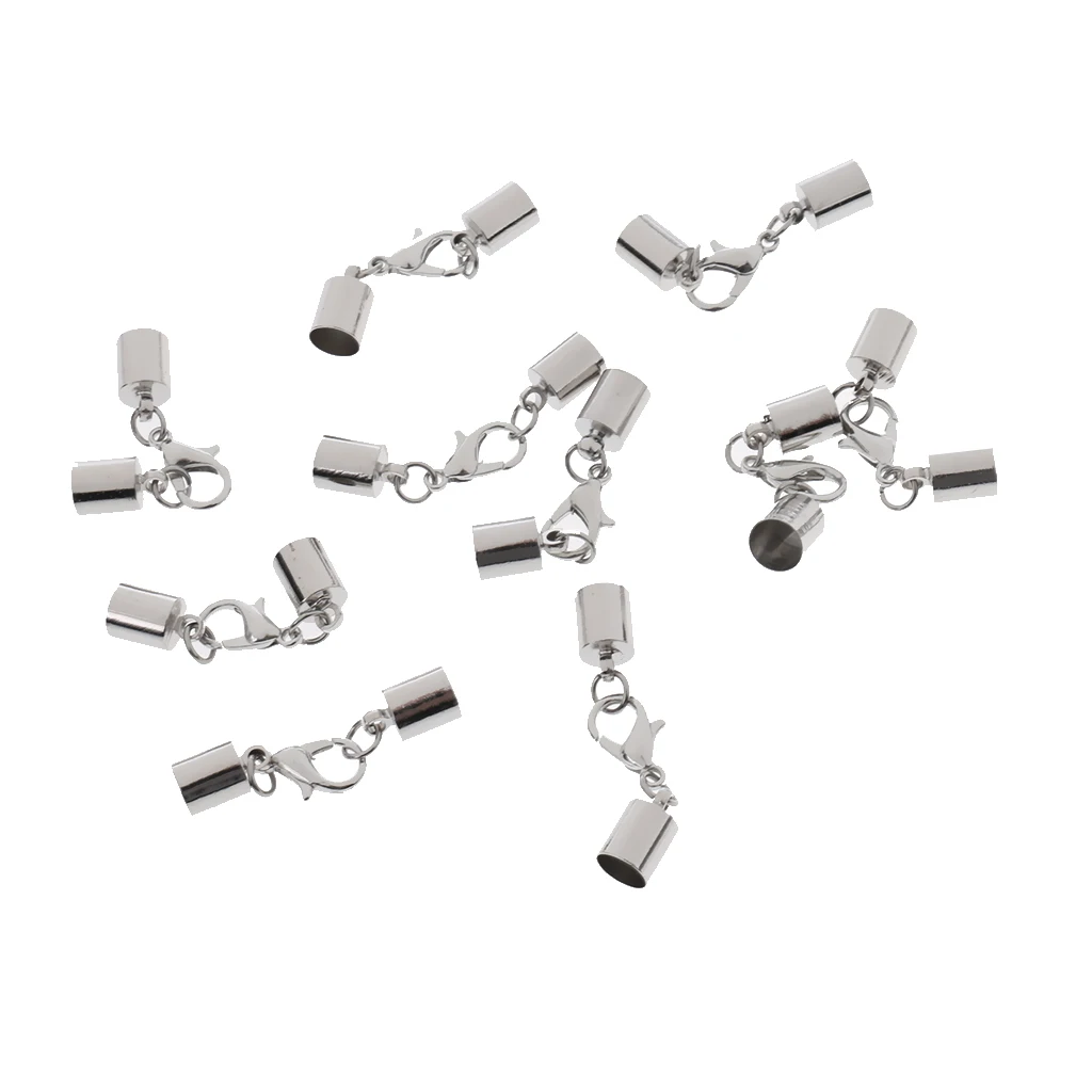 Pack of 10 Pcs  6mm End Caps Bead For Round Cord Lobster Clasp Necklace Bracelet Findings