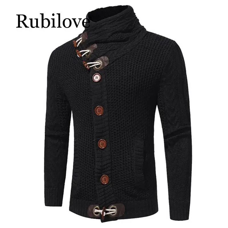 Rubilove, кардиган, свитер, пальто, мужские осенние модные однотонные свитера, повседневный теплый вязаный джемпер, мужской свитер, пальто размера плюс 3XL