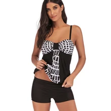 Женский купальник-танкини размера плюс с шортами, черный купальник с открытой спиной и открытыми плечами, винтажный купальный костюм, размер S-5XL, пляжная одежда