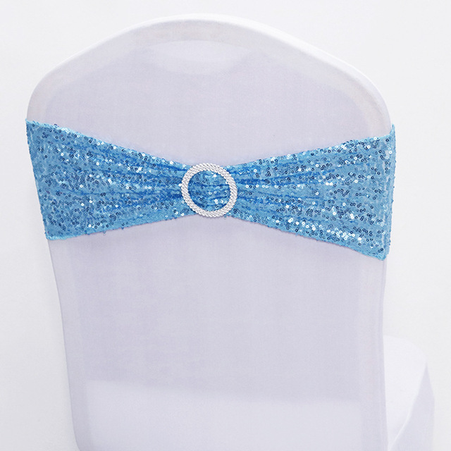 Quality Shiny Sequin Rose Gold Stretch Bands With Round Buckle For Wedding Events Party Decoration Spandex Chair Sashes