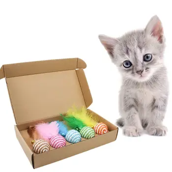 

5 Pcs/Set Cat Toys Funny Cat Stick Wand Feather Bell Sisal Ball Teeth Grinding 67JB