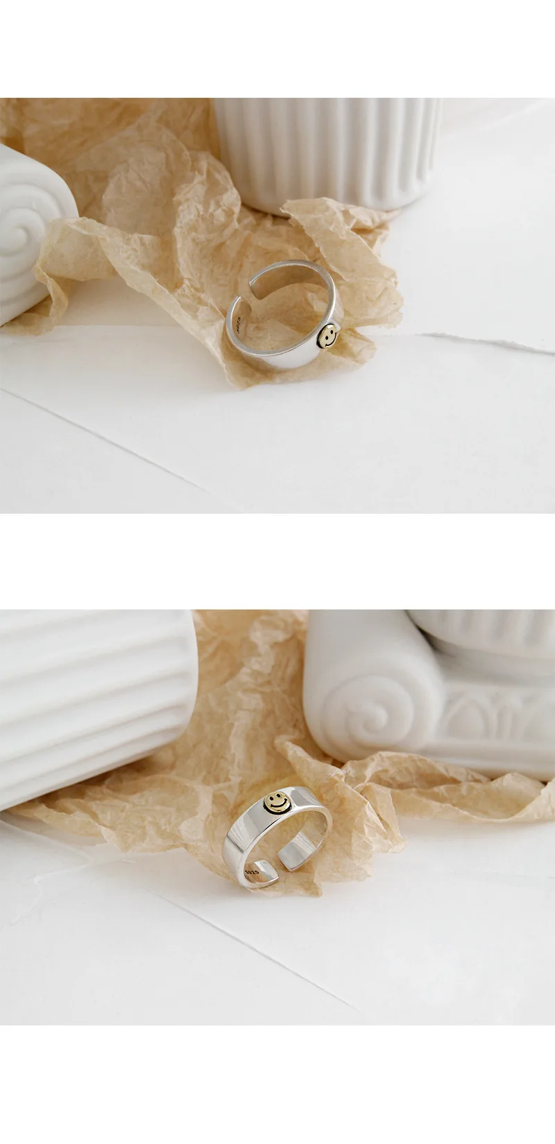 Shaniceоптовая европейские модные женские вечерние свадебные подарки INS Ретро улыбка 925 пробы Серебряное Открытое кольцо