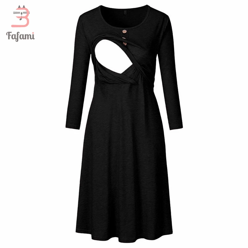 

Maternity Nursing Dress Maxi Long Sleeve Fall A Line Maternity Dresses for Breastfeeding Clothes for Pregnant Women with Button