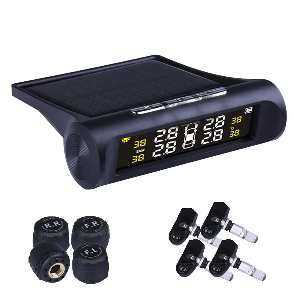 

Smart Solar Wireless HD Digital LCD Car TPMS Tire Pressure Monitoring Alarm System with 4 Sensor   
