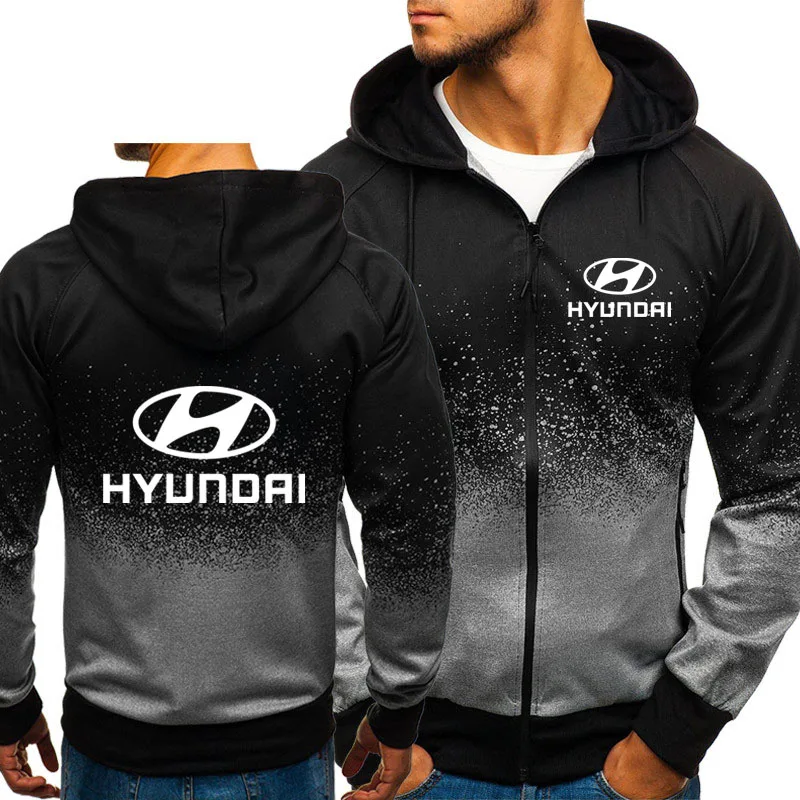 Толстовки для мужчин, автомобиль Hyundai, логотип, принт, повседневный хип-хоп Harajuku, градиентный цвет, с капюшоном, флисовые толстовки, куртка на молнии, мужская одежда