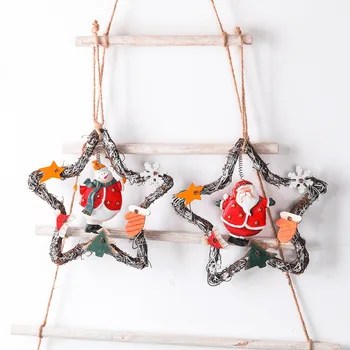

Christmas Wreath Rattan Ring Pendant Santa Snowman And Elk Doll Christmas Tree Ornament Pendant