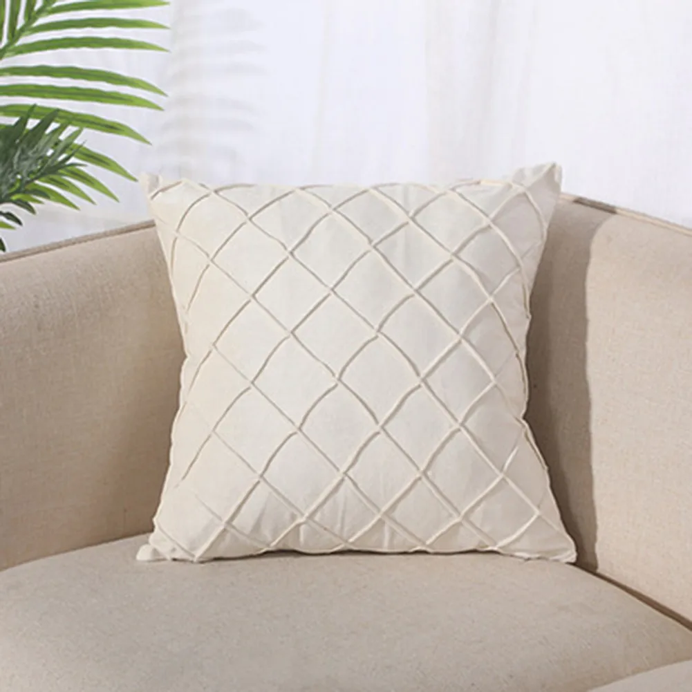 Velvet Cushion Cover Pleated Checked Plaid Plush Decorative Lounge Cushion Cover 