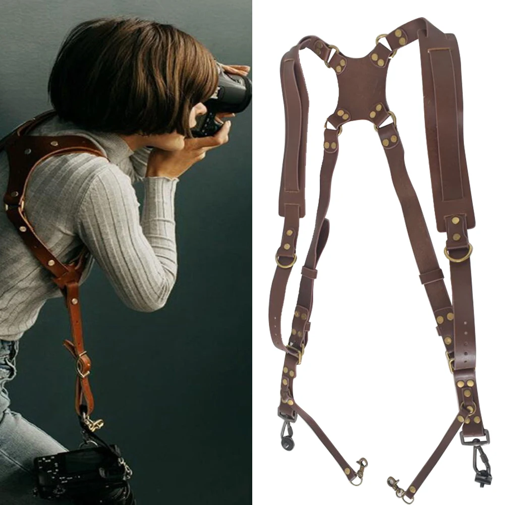 Outdoor Camera Strap Artificial Leather Travel Harness Dual Shoulder Portable DSLR Retro Universal Quick Release Accessories