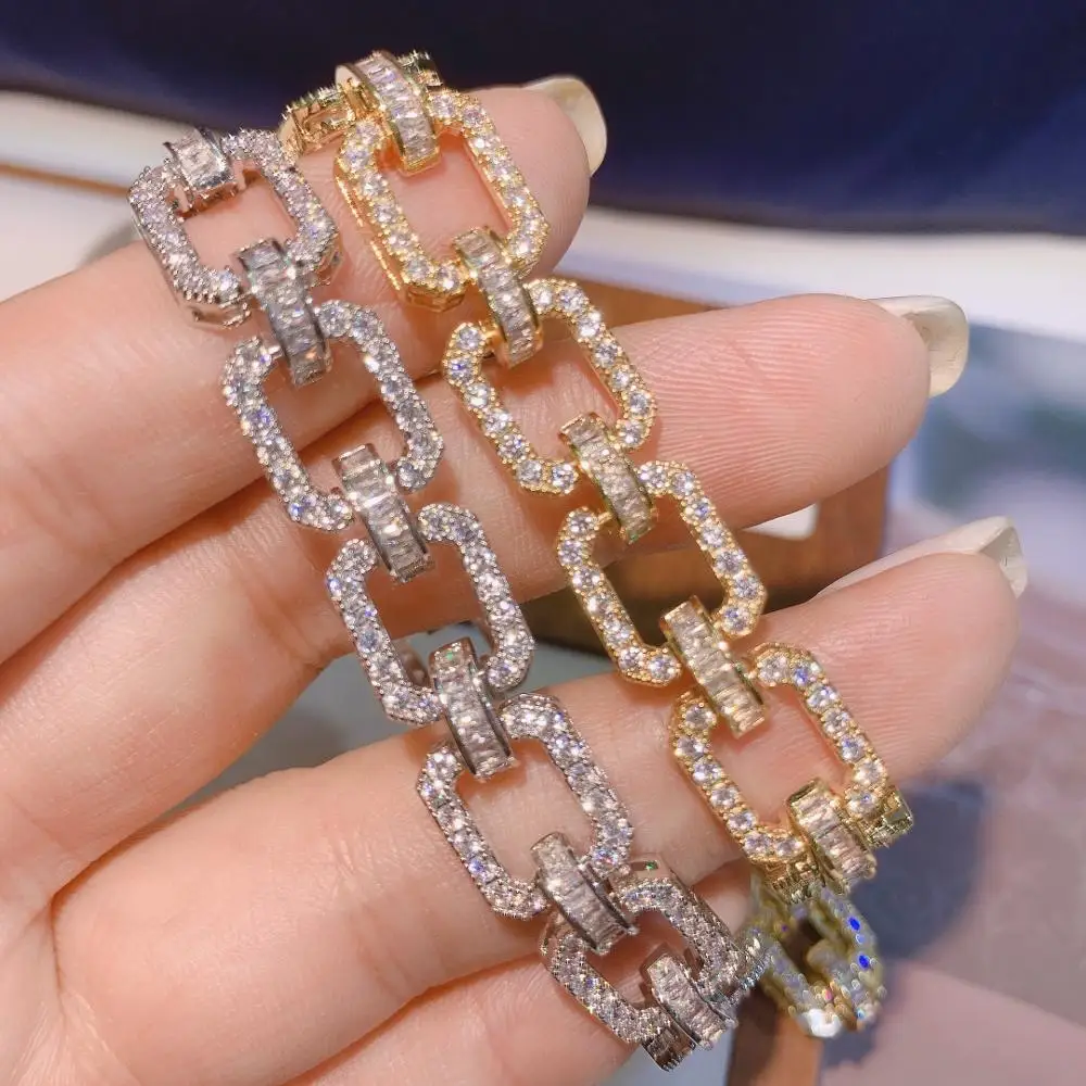 HIBRIDE Square Link Chain Bracelet Bangles Cubic Zircon CZ Vintage Bohemian Cuff Bracelets For Women Femme Fashion Jewelry B-155 - Image 2