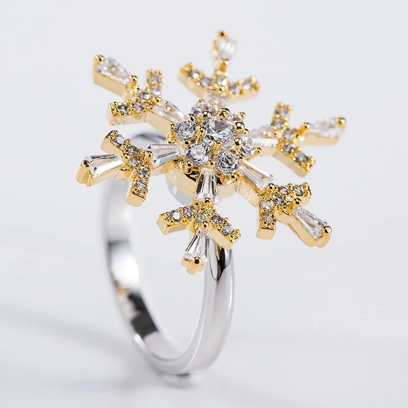 Модное роскошное женское кольцо-Снежинка, серебряное, желтое, черное, Кристальное кольцо с цирконием, винтажное обручальное кольцо