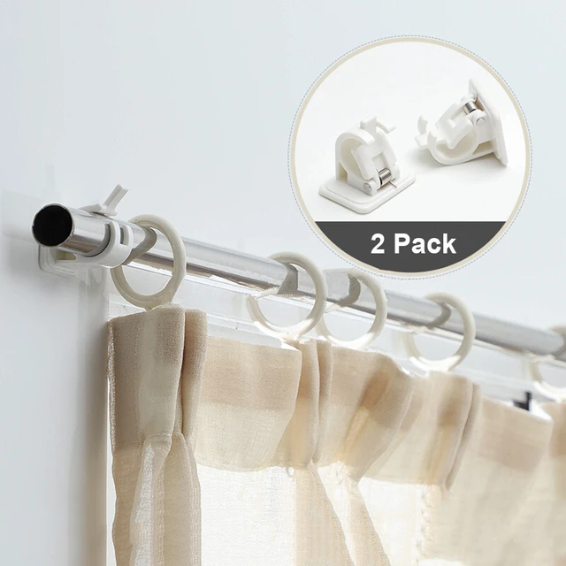 2pcs Self Adhesive Curtain Hanging Rod Brackets Organized Pole Holders  Bathroom Room Towel Bar Hook Support Rail Clamps Fixed - Multi-purpose Hooks  - AliExpress