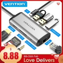 Vention usb c hub tipo-c para 4k hdmi rj45 vga usb 3.0 hub dock para macbook pro huawei companheiro 30 USB-C 3.1 divisor porto USB-C hub