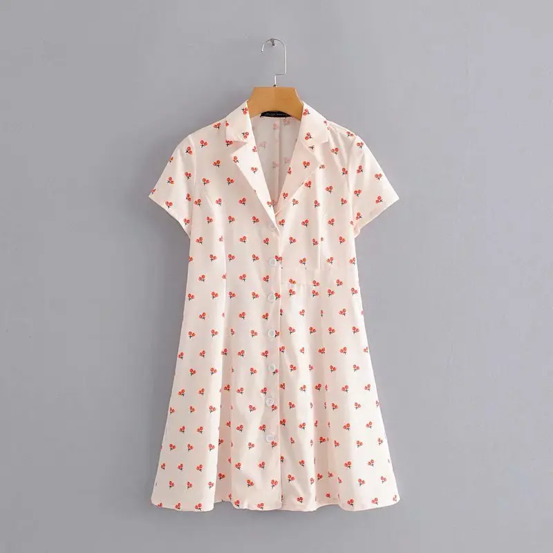 

Fashion women JF38-8908 European and American fashion cherry printing cultivate morality dress