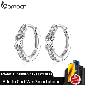 

bamoer 100% Pure 925 Sterling Silver Jewelry Infinite Love Hoop Earrings for Women Luxury Engagement Statement Jewelry SCE872