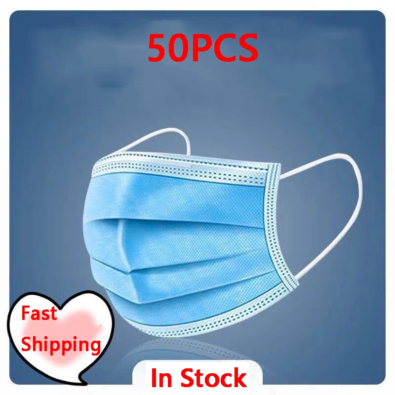 

50pcs Anti-Pollution 3 Laye Mask dust protection Masks Disposable Face Masks Elastic Ear Loop Disposable Dust Filter Safety Mask