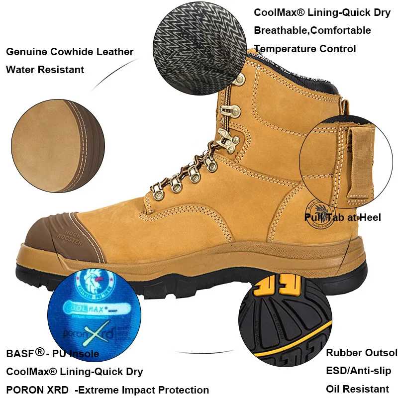 ROCKROOSTER ハイキングシューズ男性防水ハンティングブーツ革