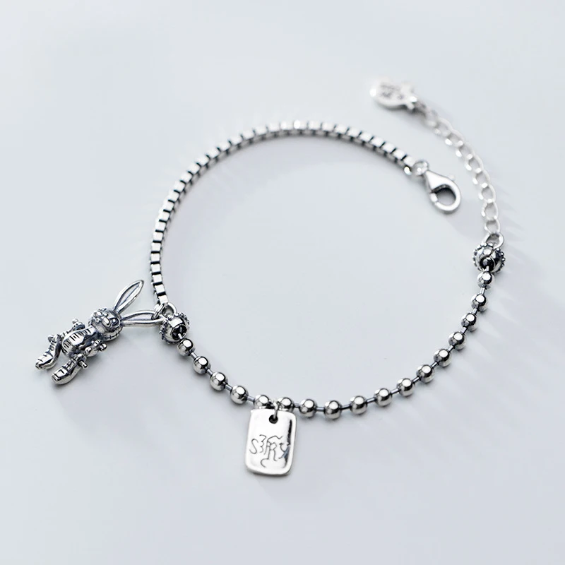 925 Silver Rabbit Bracelet Punk Jewelry Charm Bracelet Bijoux Minimalism Bangles Vintage Joyas Boho Silver Bangles for women