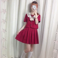 Red Japanese School Uniform For Girls Sweet Lolita Sailor Korean Uniforms Cosplay Long Sleeve Shirt Pleated Skirt Student Set 2