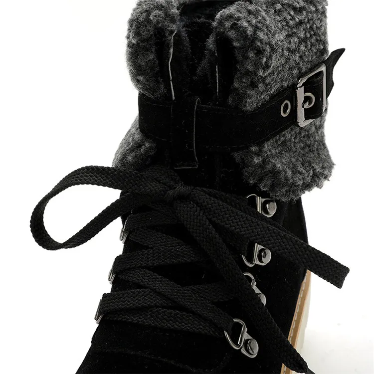 Брендовые качественные женские зимние ботинки из замши зимние теплые плюшевые женские ботильоны повседневная обувь на меху на танкетке Botines Mujer