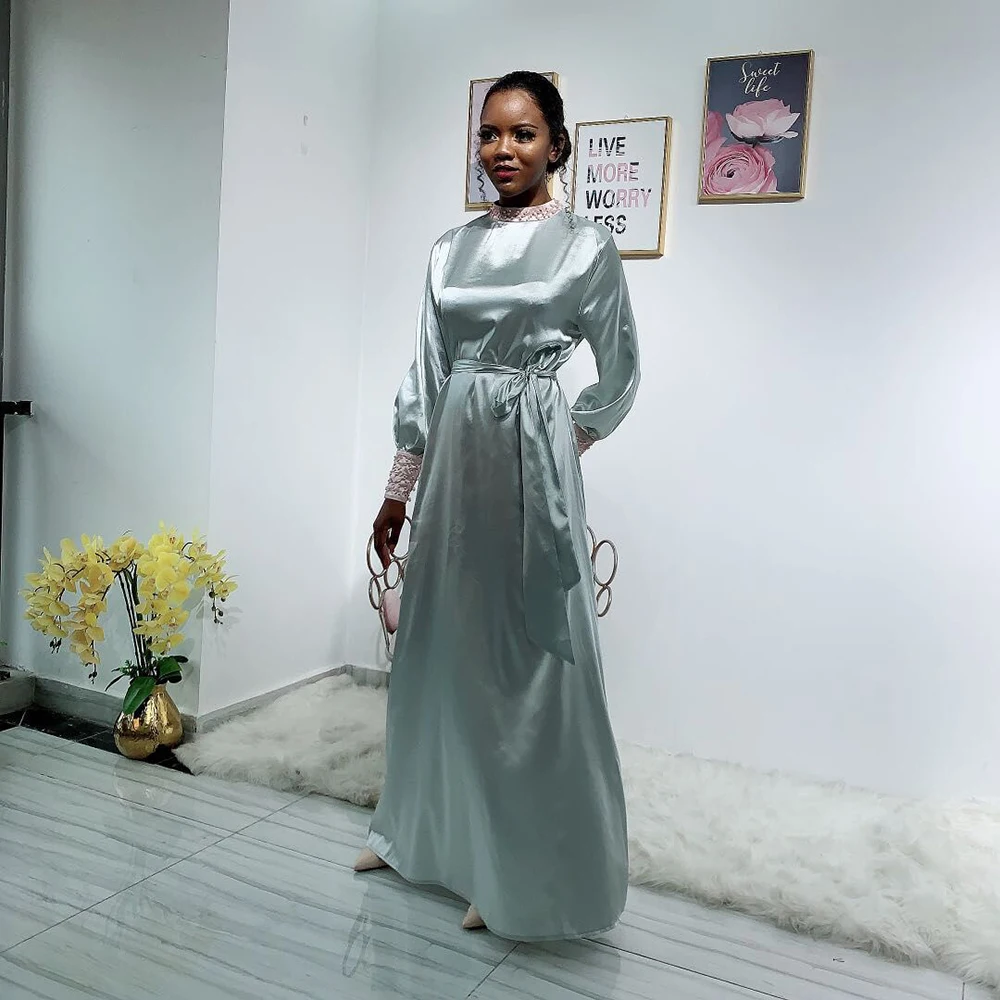 Женское атласное платье хиджаб Eid Mubarek мусульманское модное из атласа Abaya в Дубае