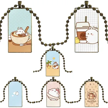 

Sweet Molang Kawaii Fashion Glass Cabochon Pendant Rectangle Necklace Choker Necklace Jewelry For Women Men Party