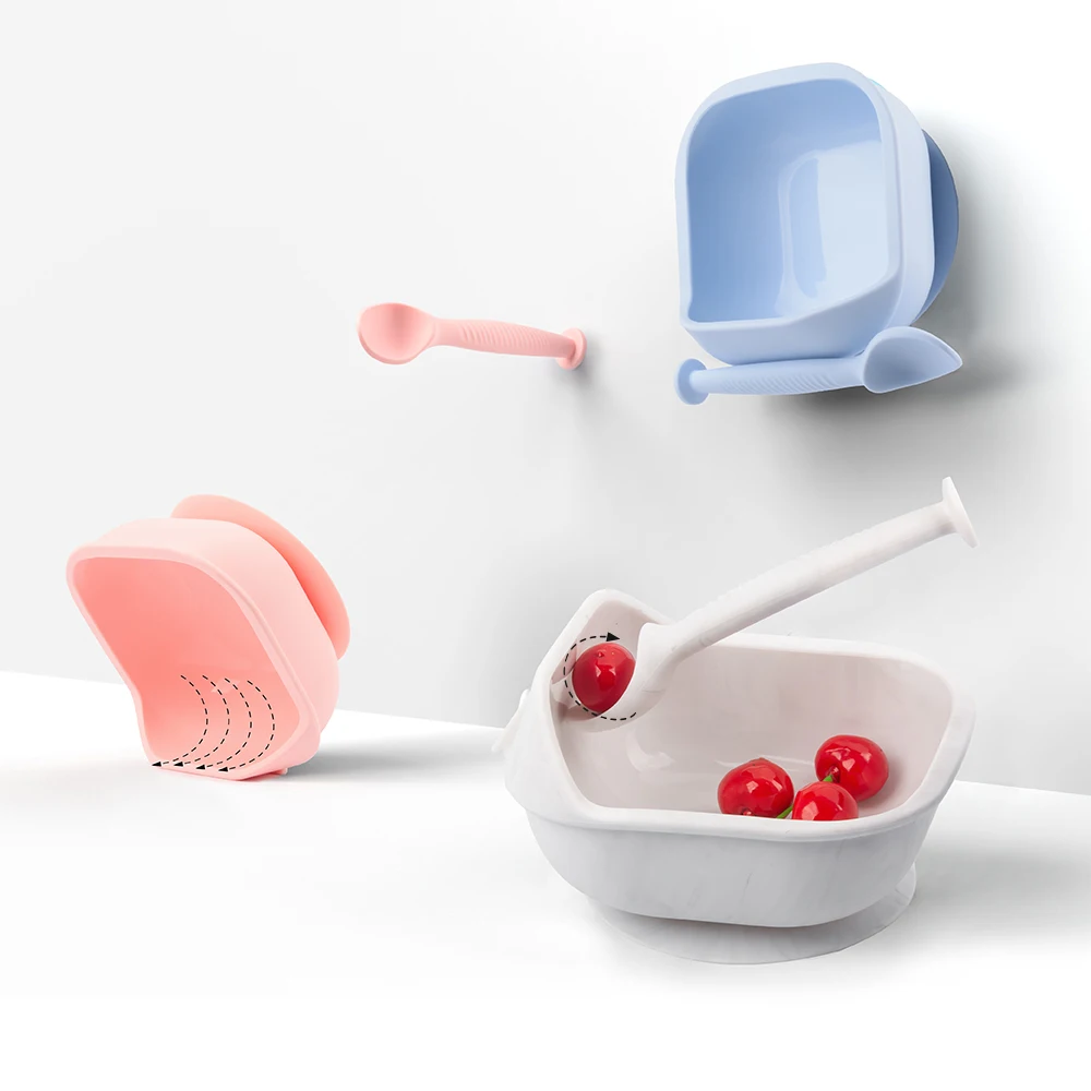 

1set Baby Silicone Feeding Bowl Food grade Spill-Proof Suction Rotating Bowl Learning Dishes Tableware Children Plate