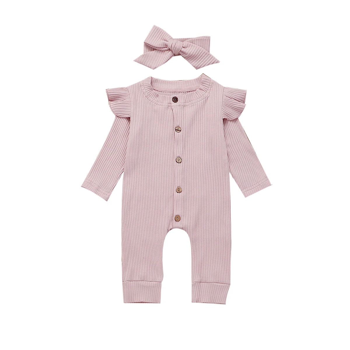 CYSINCOS/хлопковая одежда для маленьких мальчиков и девочек; Вязаный комбинезон; комбинезон+ повязка на голову; осенний костюм; зимний комплект одежды для маленьких девочек - Цвет: pink