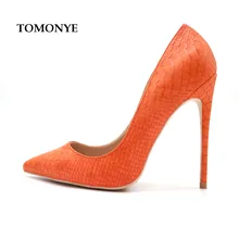 Фирменный дизайн; Лидер продаж; яркий оранжевый матовый змея-Питон; женские вечерние туфли с острым носком для ночного клуба на высоком каблуке 12 см