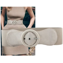 Women's Fashion Suede Elasticated Belt Down Jacket Wide Belt Good Matching lady Dress Pin Buckle Girdle Buckle Soft PU waistband