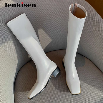 

Lenkisen riding boots limited customization handmade superstar square toe thick low heel zipper maiden cozy knee high boots L6f7