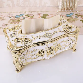 

European Luxury Acrylic Tissue Box Cover Gold Plating Flower Pattern Storage Box Container Jewel Box for Home Decoration