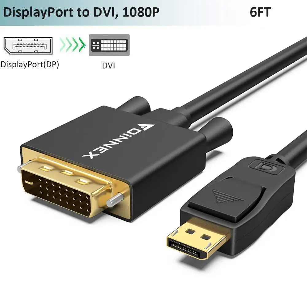 

FOINNEX DisplayPort to DVI Cable,DP to DVI Cable 6FT,Male Display Port in to DVI Out Adapter Cord,1080P@60Hz Video Converter
