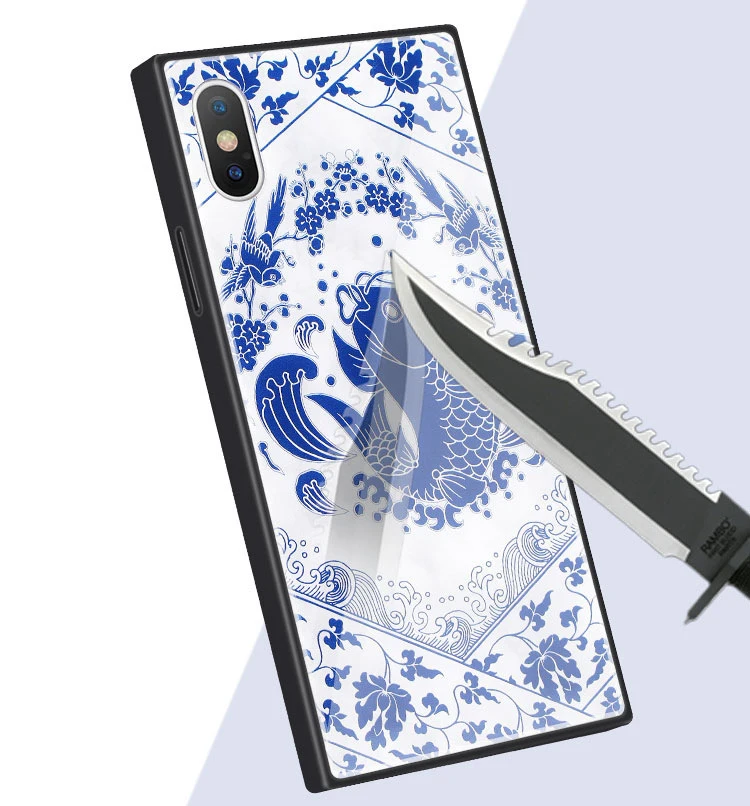 Чехол из закаленного стекла для iPhone 12 Mini 11 Pro Max XS XR X 8 7 Plus SE 2020 с китайским сине