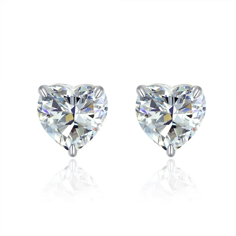 OEVAS 925 Sterling Silver 7*7mm Heart High Carbon Diamond Gemstone Wedding Engagement Ear Studs Earrings Fine Jewelry Wholesale