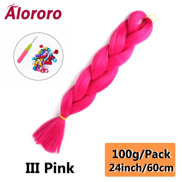 Jumbo Braid Hair Extensions Green Synthetic Braiding Hair 24 Inch Afro Blue Pink Purple Blonde Ombre Hair for Braids Alororo 24inches-III Pink
